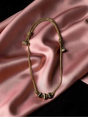 Solid 14kt gold bead charms Adjustable waxed Cord tan bracelet